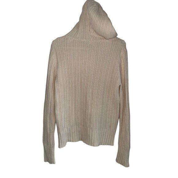Vintage Y2K Old Navy Henley Button Hooded Sweater Sz L Cream Pocket - Picture 2 of 6
